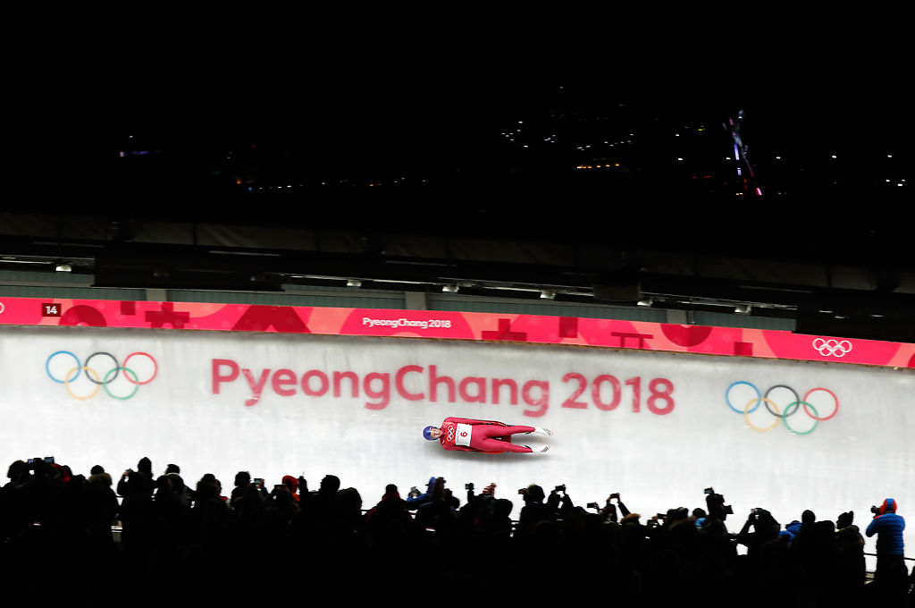 Roman Repilov, Olympic Athlete of Russia, competes in the first men's luge run